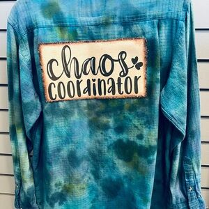 NWT Blue Bleached Flannel Tie-Dye 'Chaos Coordinator' Shirt